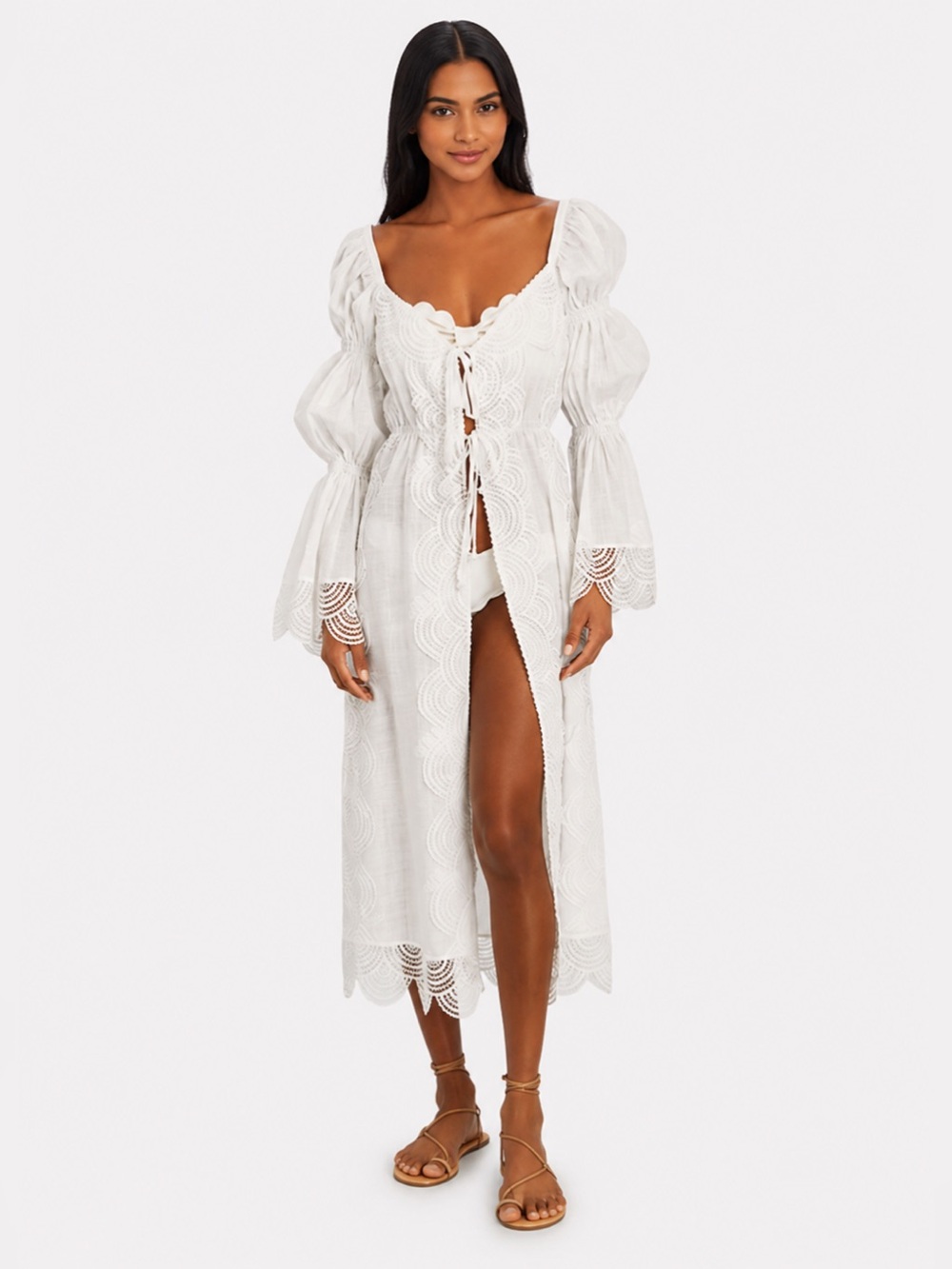 WAIMARI Palazzo Kimono White Lace Embroidered Maxi Cover Up Size L NWOT
